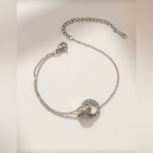 New 1pc Stainless Steel Double Hoop Bracelet Inlaid With Zirconia